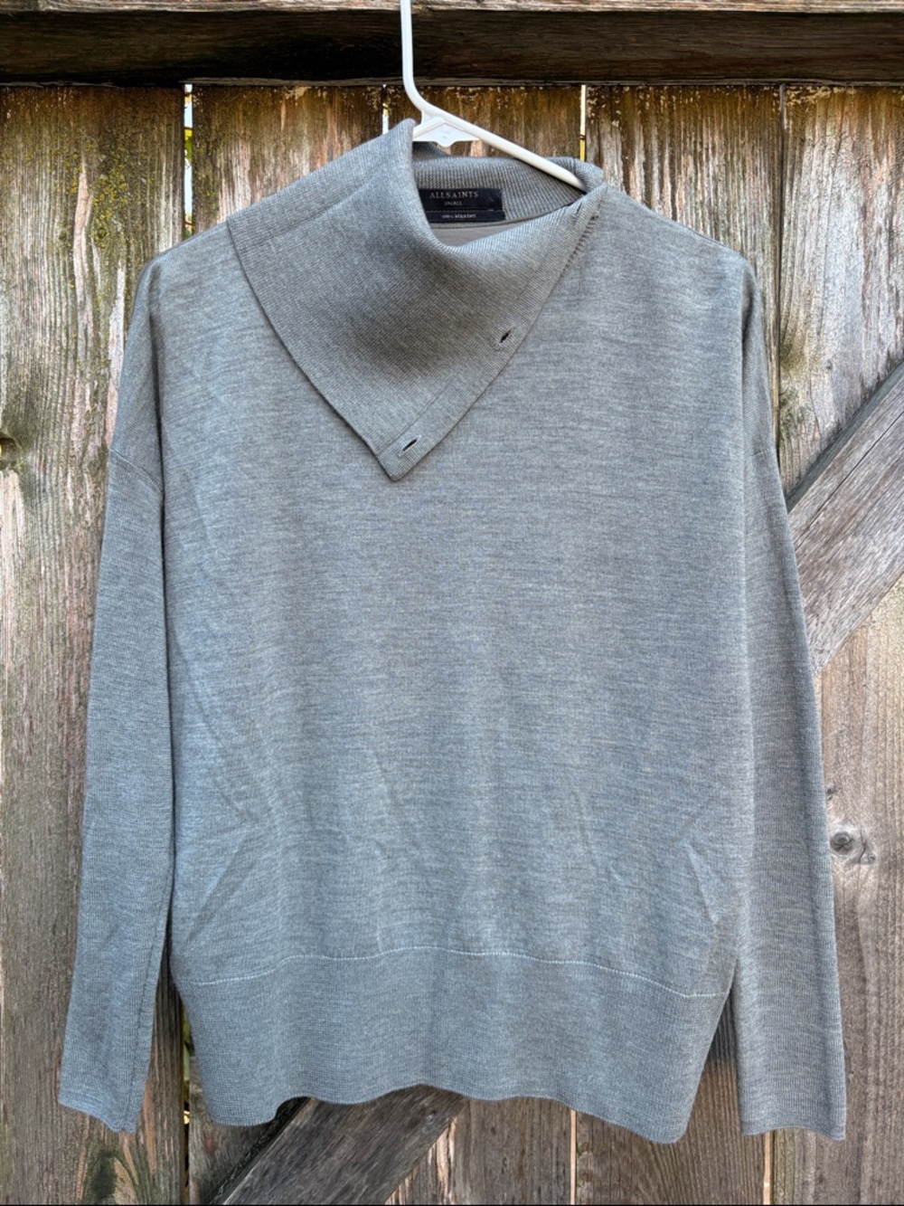 EUC All Saints Merino Wool Flik Jumper Convertible Button Cowl Sweater Small